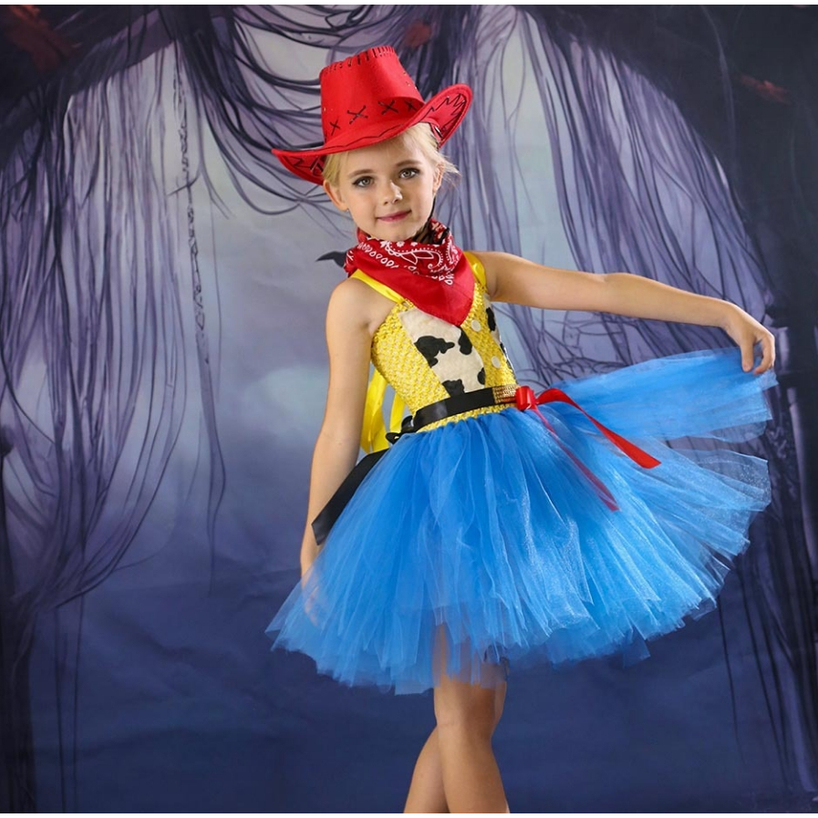 Children Toy Story Woody Princess Dress Denim Style Fluffy Triss ชุดคอสเพลย์