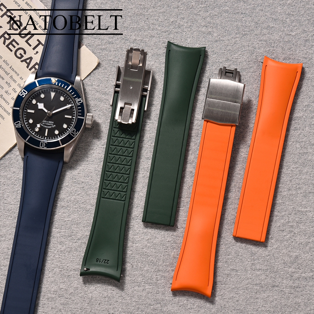 ใหม่ CTS ปลายโค้งสายยาง 20 มม.22 มม.Universal CTS ตัดขนาด FKM ยางดําน้ํา Watchbands พับหัวเข็มขัด Wristbelt Quick Release สายคล้อง Universal นาฬิกาอุปกรณ์เสริม