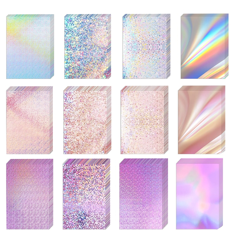 16Sheepts Metallic Holographic Card Stock Shiny Glitter Cardstock Iridescent Mirror Paper A4 250 GSM หนาผสมสีฟอยล์กระดาษสําหรับสมุดภาพโปสเตอร์ Craft (หลายสี)