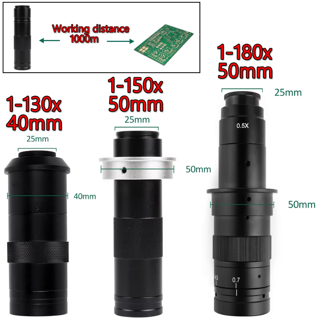 YIZHAN การขยายซูมเลนส์ C-Mount 180x 150x 130x 25 มม.สําหรับ HDMI VGA USB กล้องจุลทรรศน์วิดีโอกล้อง Monocular