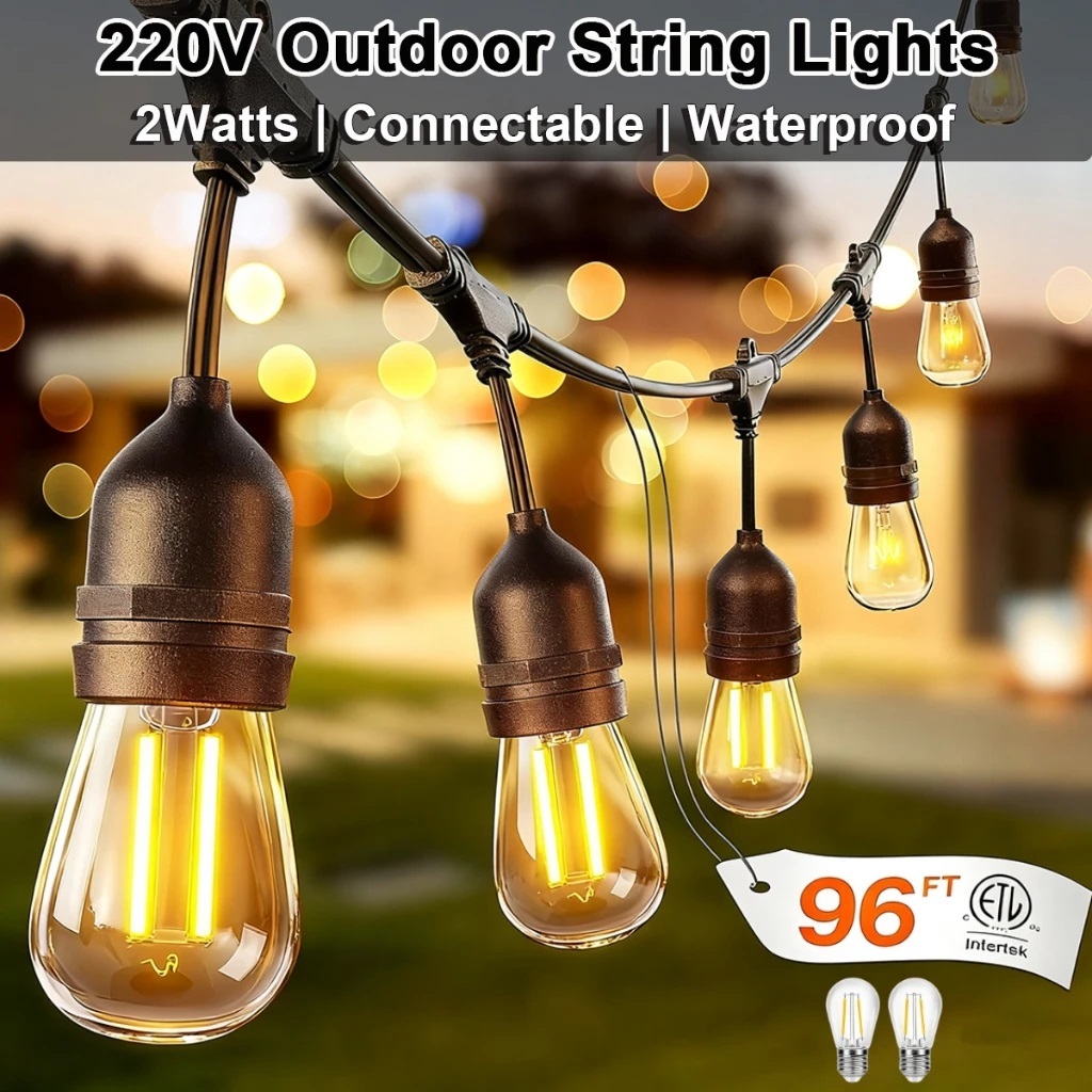 Amiluo 2 W/หลอดไฟ LED ไฟสตริงกลางแจ้ง IP65 กันน้ําไฟคริสต์มาส Patio Light สําหรับ Bistro Cafe Market