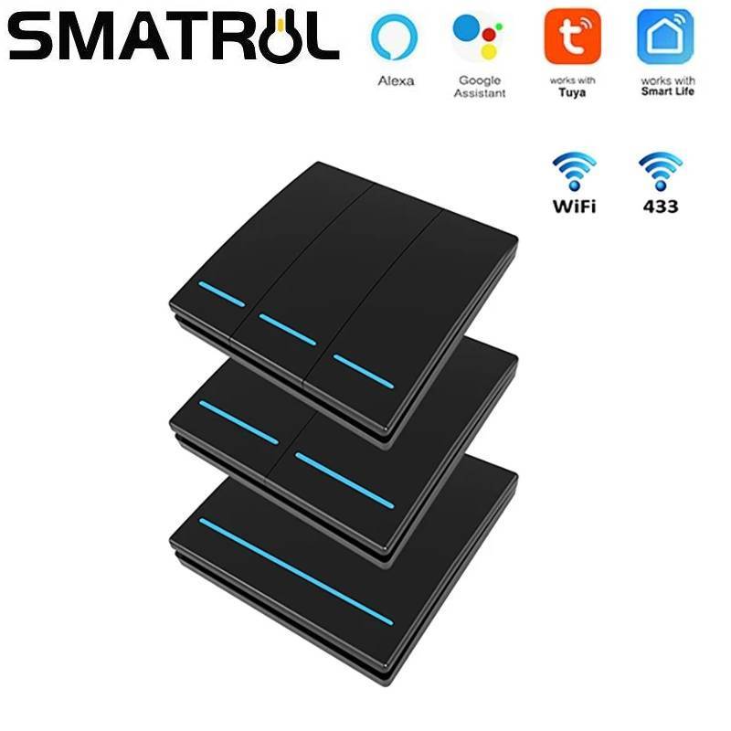 SMATRUL Tuya สมาร์ทสวิทช์ Wifi สวิทช์ 1/2/3 Gang RF 433Mhz สมาร์ทหน้าแรก Push Wireless สวิทช์รีโมทคอ