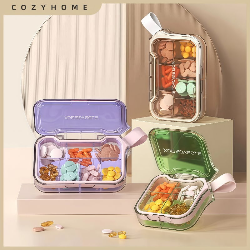 [สต๊อกพร้อม] COZYHOME กล่องยา 4/7 ช่อง Outing Travel ที่จับซิลิโคนแบบพกพาปิดผนึกความชื้นกล่องเก็บยาเจ็ดวันยาย่อยกล่อง