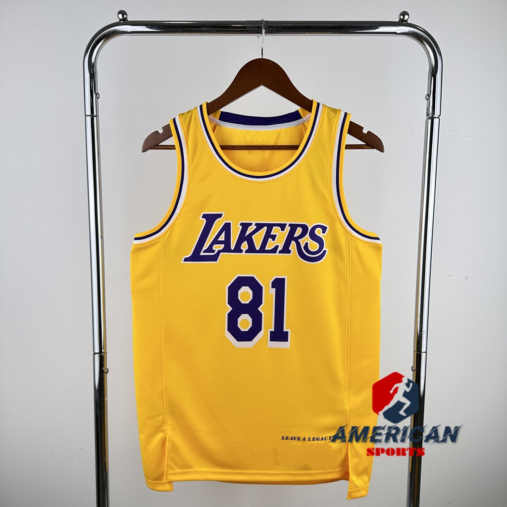 Hot Pressed Mens Los Angeles Lakers KIM CHAEWON สีเหลือง LE SSERAFIM เสื้อบาสเก็ตบอล