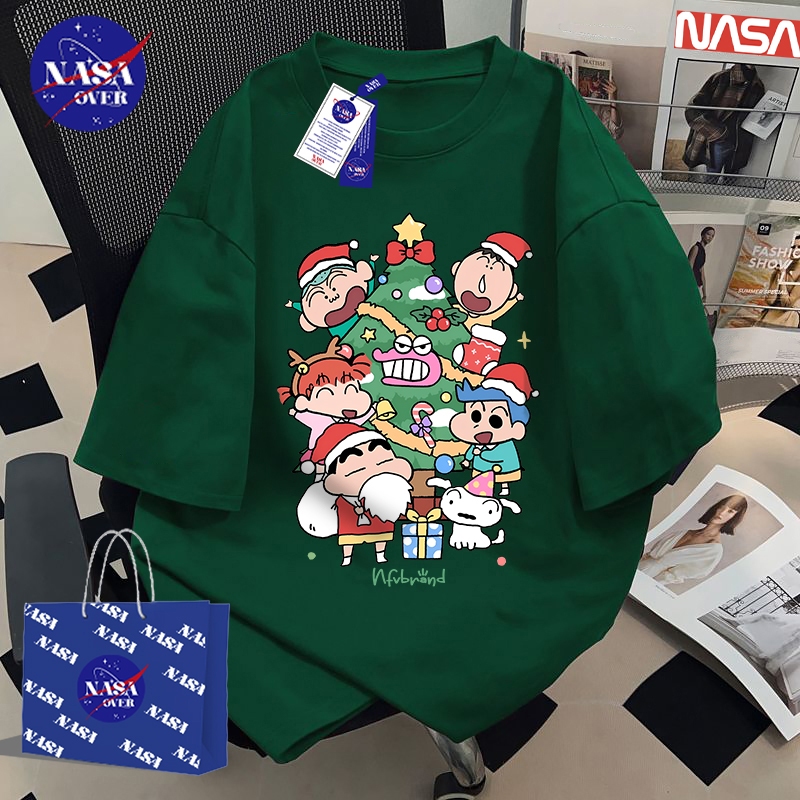 【พร้อมส่ง】🔥NASA ยูนิเซ็กส์ ฤดูร้อน ผ้าฝ้ายแท้100% แขนสั้น คริสต์มาส การ์ตูนอนิเมะ 🐱 ลาย ลำลอง หลวม เสื้อYG3263