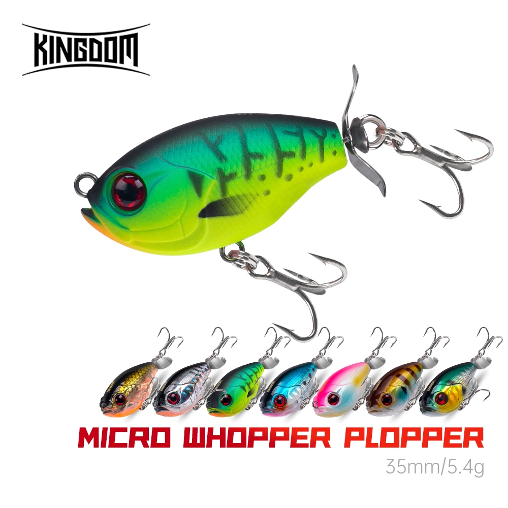 Kingdom Micro Whopper Popper Fishing Lure 35 มม.5.4g Floating Topwater ABS Lure Hard เหยื่อนุ่มหมุนหาง Topwater Wobblers สําหรับ Bass Tilapia Snakehead Perch Pike Barracuda