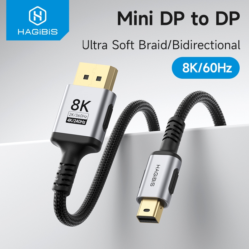 Hagibis 8K Mini DisplayPort to DisplayPort 1.4 Cable 32.4Gbps Bi-Directional Mini DP to DP เข้ากันได้กับแล็ปท็อป Thunderbolt 2