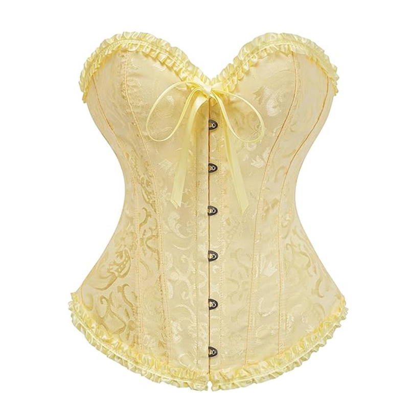WECHERY ใหม่ Overbust Corset ด้านหลังเชื่อมสายลูกปัด สไตล์เซ็กซี่ ลายดอกไม้ สำหรับผู้หญิง