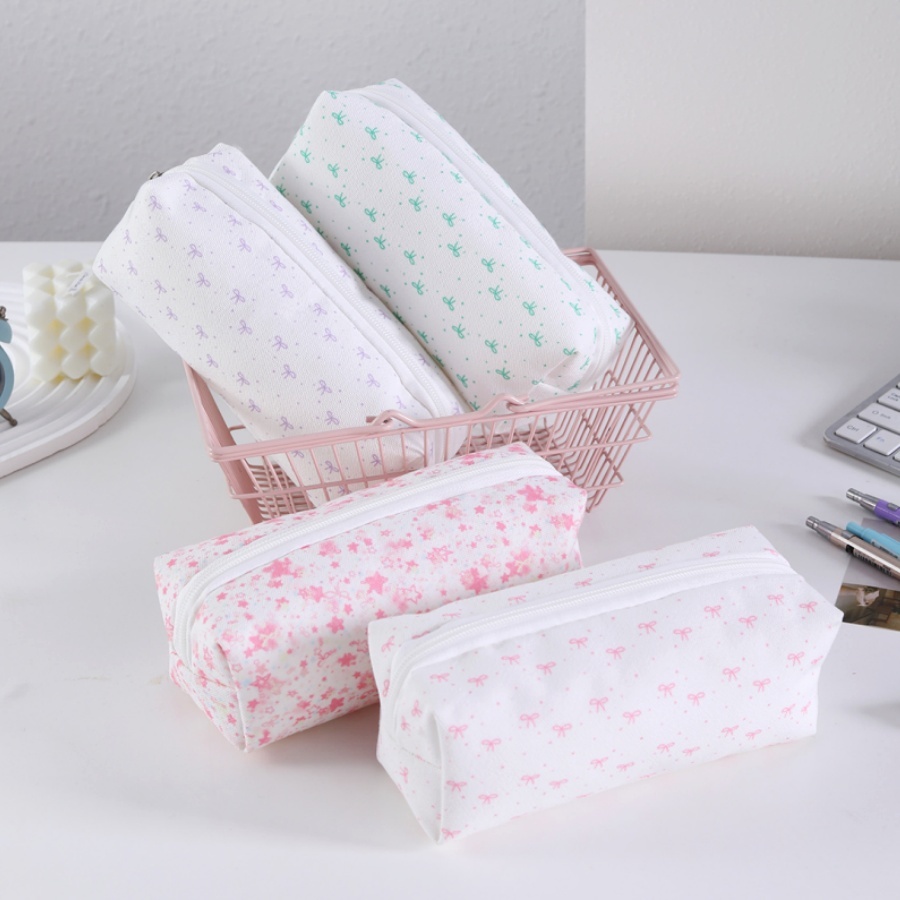ผ้าใบสร้างสรรค์, เคสปากกาโบว์สีเขียว, กระเป๋าเก็บเครื่องเขียนดาวสีชมพู, กระเป๋าแต่งหน้า