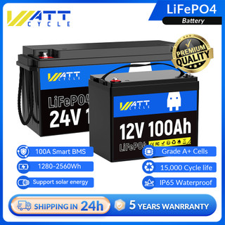 【In stock】Wattcycle 12V 100Ah/314Ah/24V 100Ah LiFePO4 Battery For Solar, Marine, Home Energy Storage Circuit Breaker-12V20AF Charger