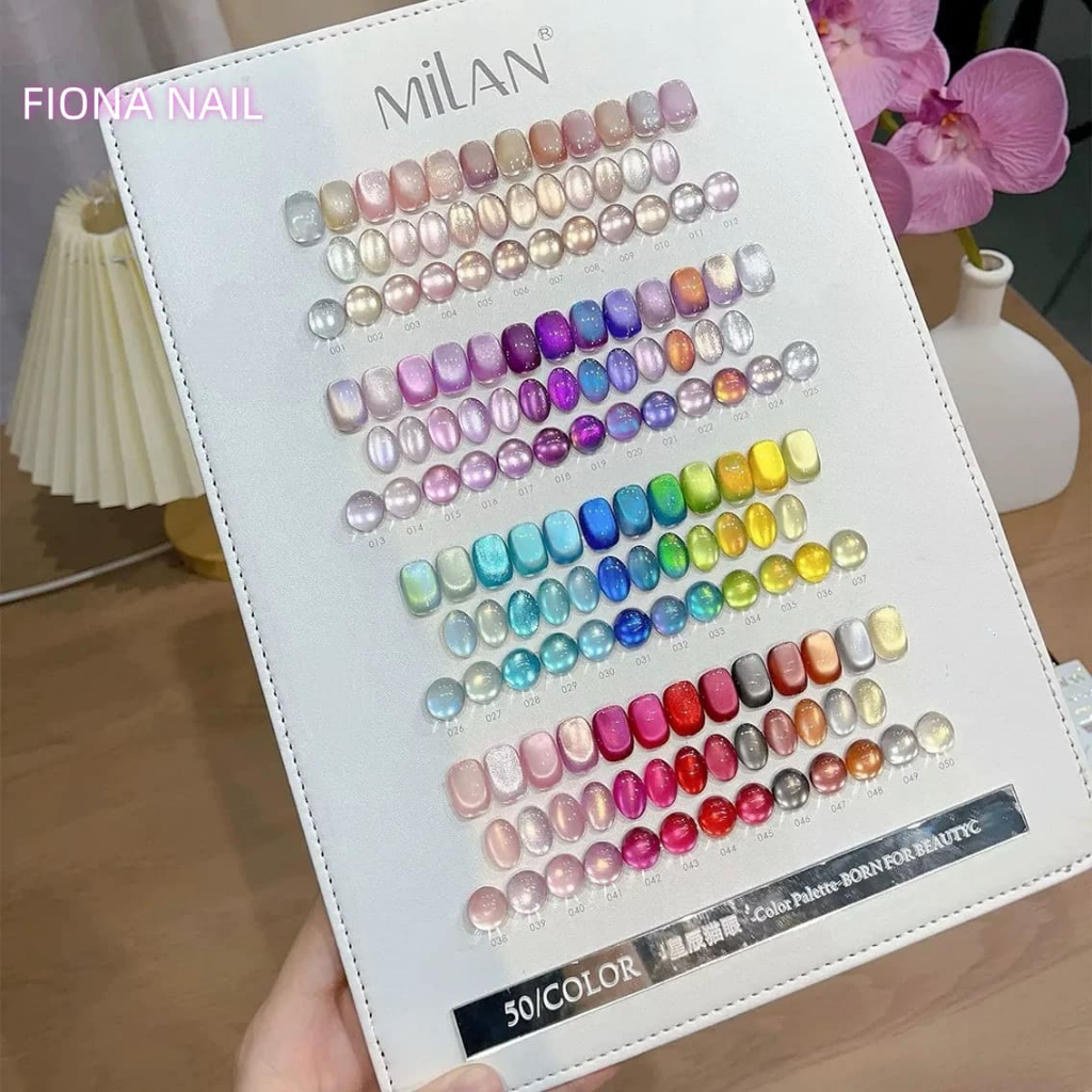 พร้อมส่ง  สีเจลแคทอายเนื้อซาติน MILAN 50 สี เซ็ตสีลูกแก้ว satin Cat eye 50 สี โทนคละสี แถมฟรีชาร์ตสี