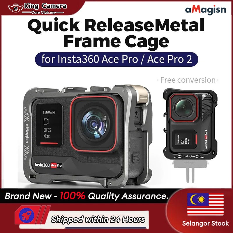 【ร้านไทย】AMagisn สําหรับ Insta360 Ace Pro/Pro 2 กรงโลหะ Quick Release กรอบอลูมิเนียมเปลือกป้องกันสําหรับ Insta360 Ace Pro2 อุปกรณ์เสริม