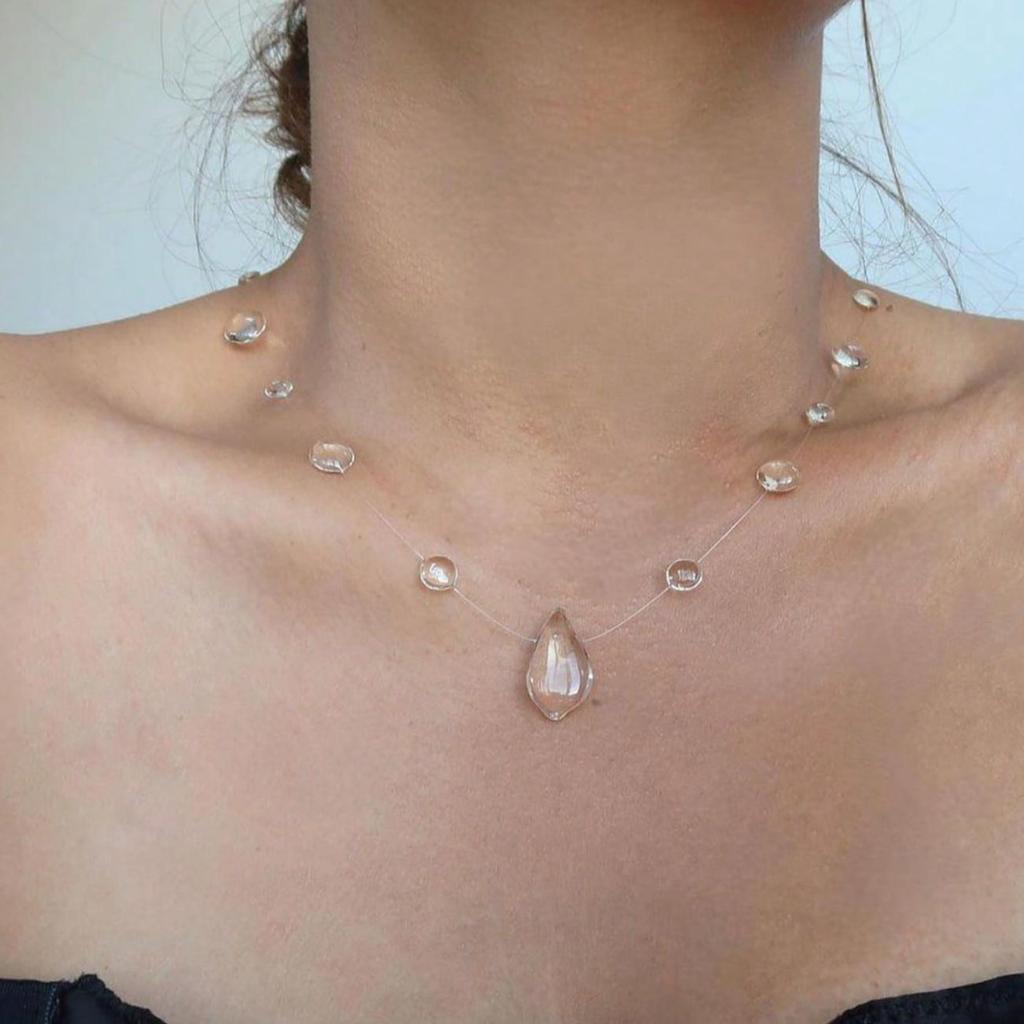 MOJOY คริสตัล Dewdrop สร้อยคอต่างหู WaterDrop Clavicle Chain วันหยุดเครื่องประดับของขวัญสําหรับผู้หญิง