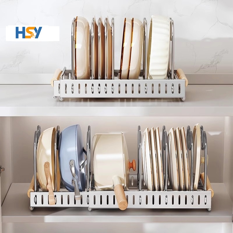 HSY ชั้นวางฝาหม้อ ชั้นวางหม้อปรับขนาดได้ ชั้นวางกระทะ ที่วางหม้อ ชั้นวางเครื่องครัว