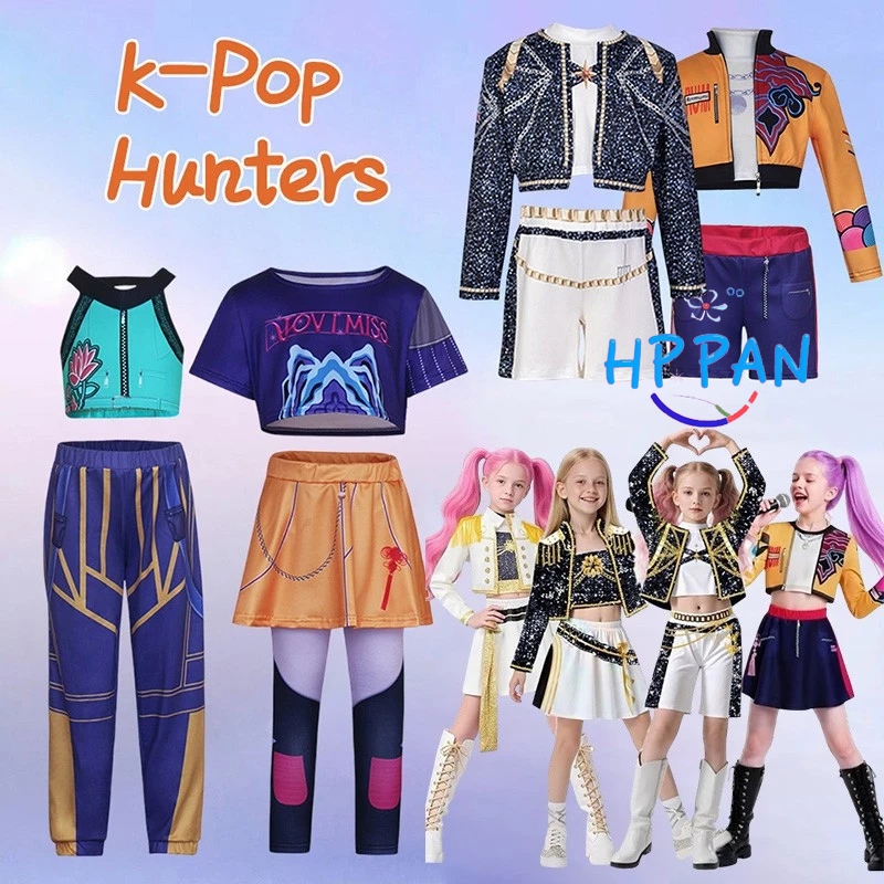 เครื่องแต่งกายคอสเพลย์ Mira Rumi Zoey Demon Hunters สำหรับเด็ก ชุดแขนสั้น เหมาะสำหรับHALLOWEENและการแสดงบนเวที