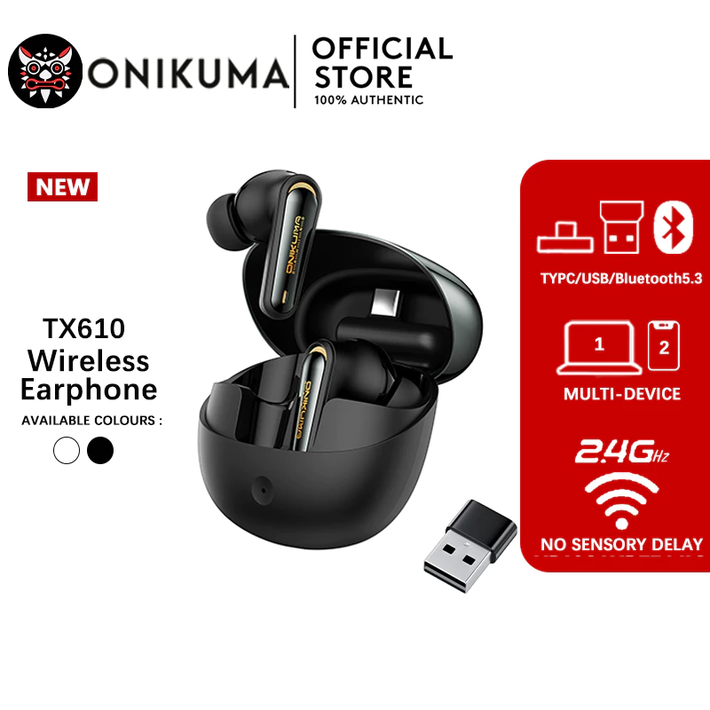 ONIKUMA TX610 หูฟังบลูทูธสองโหมด ANC + ENC ลดเสียงรบกวนคู่ 2.4G Latency ต่ํารองรับการเล่น While ชาร์จชาร์จเร็ว