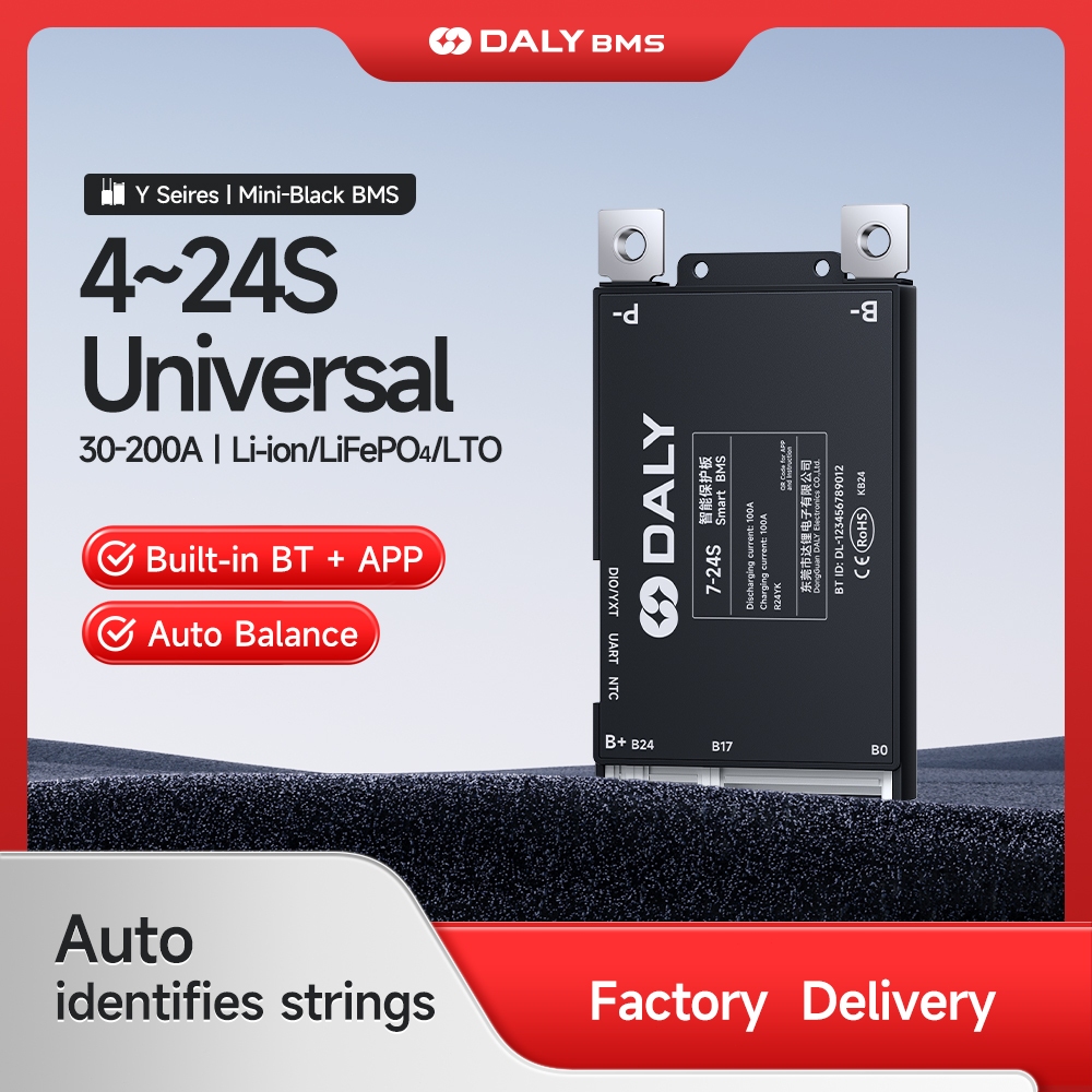 DALY สมาร์ท BMS บลูทูธในตัว 30A–200A 4S–8S 7S-24S Li-ion / LiFePO4 / LTO แบตเตอรี่หลายสาย BMS