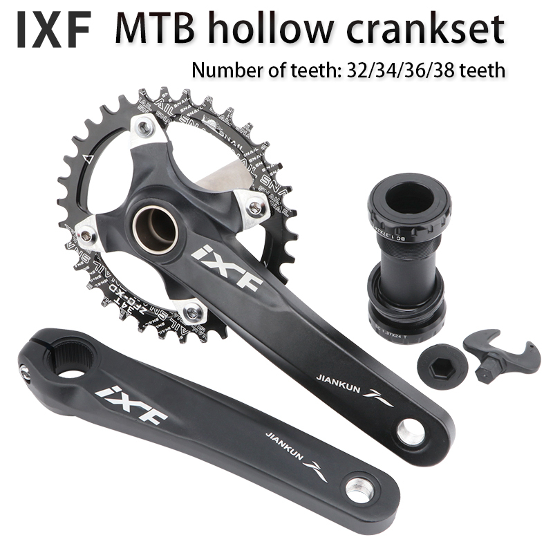 MEROCA IXF ZKQB Crankset จักรยานเสือภูเขา Chainring Hollow Integrated Crank Bottom Bracket ดัดแปลงโซ่เดี่ยว 32T 34T 36T 38T
