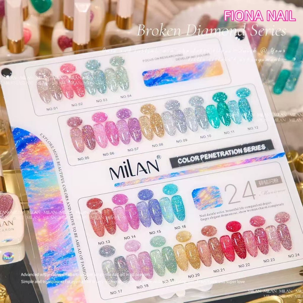 พร้อมส่ง ชุดสี 24 สี MILAN สีเจลแฟลช 24 สี สีเจลทาเล็บ สีแถมชาร์ทสี milan flash ฟรีชาร์ทสี มาใหม่