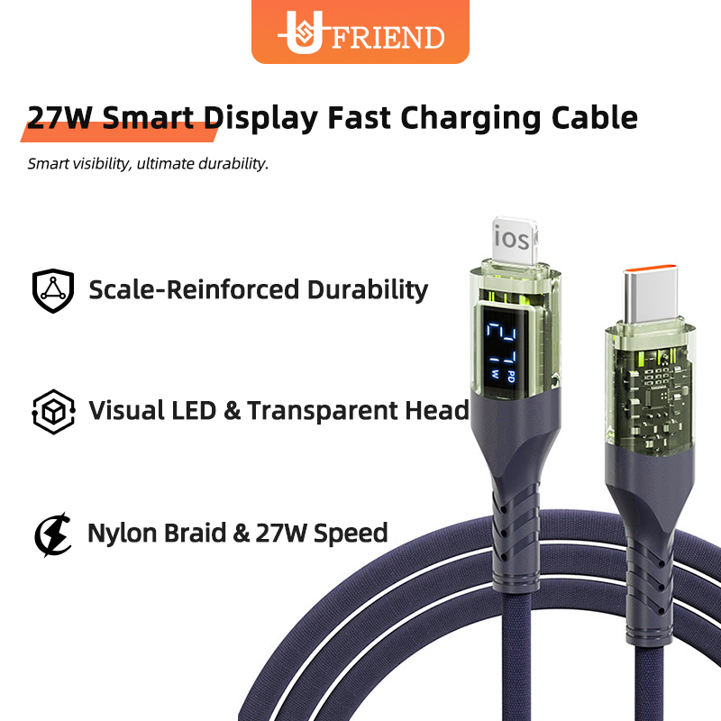 UFRIEND ClearView PD 66W 100W สายชาร์จเร็วพร้อมจอแสดงผลดิจิตอลสําหรับ Huawei Xiaomi