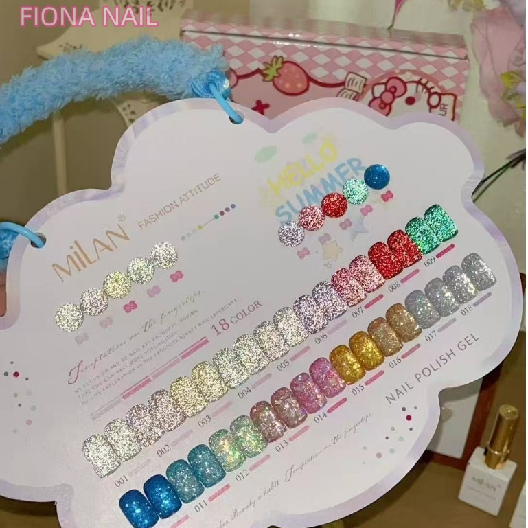 พร้อมส่ง สีเจล  Milan 18 สี สีแฟลช MILAN สีเจลแฟลช+โทนสีกากเพชร  แถมชาร์ทสี น่ารัก มาใหม่