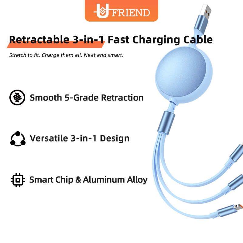 Ufriend Crystal Retractable 3 in 1 USB C+U-C+L สายชาร์จเร็ว
