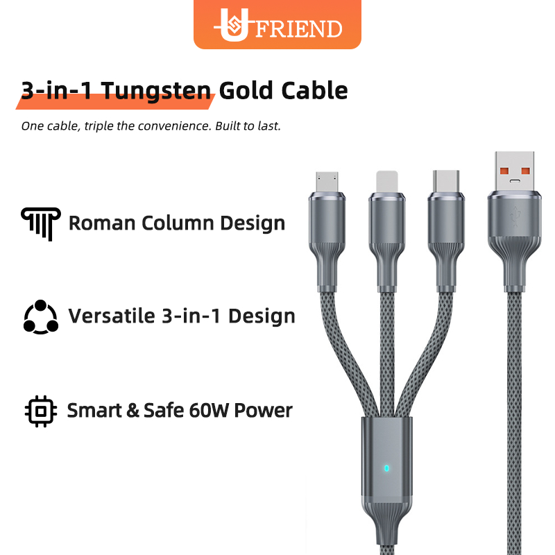 Ufriend Tungsten Seires 3 in 1 60W USB C-U+C+L สายชาร์จเร็ว
