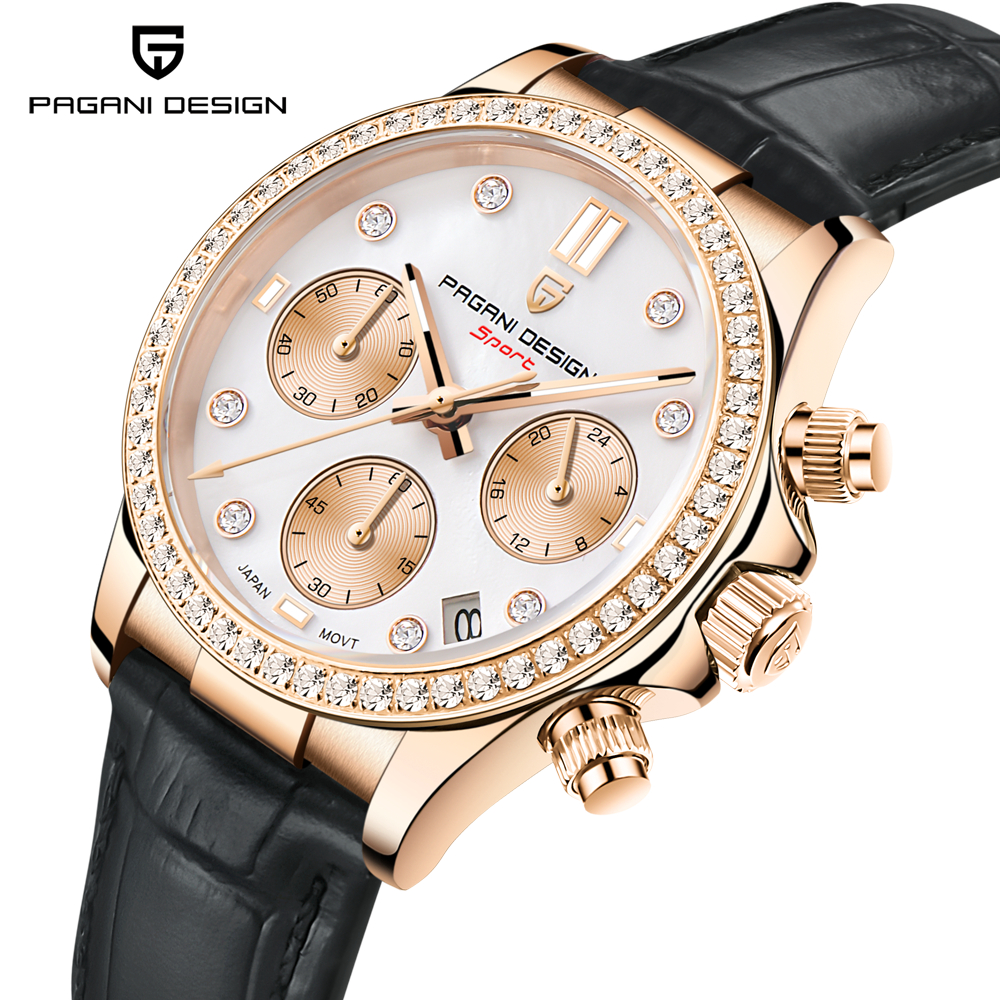 PAGANI DESIGN Lady นาฬิกา 36 มม.100M กันน้ํา Chronograph ญี่ปุ่นคลาสสิกญี่ปุ่น VD55 นาฬิกาควอตซ์แฟชั