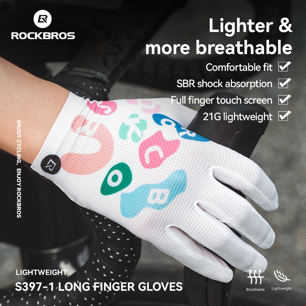 ROCKBROS ถุงมือขี่จักรยานหน้าจอสัมผัส SBR กันกระแทก Breathable MTB จักรยานเสือหมอบถุงมือเต็มนิ้วผู้หญิงถุงมือจักรยาน