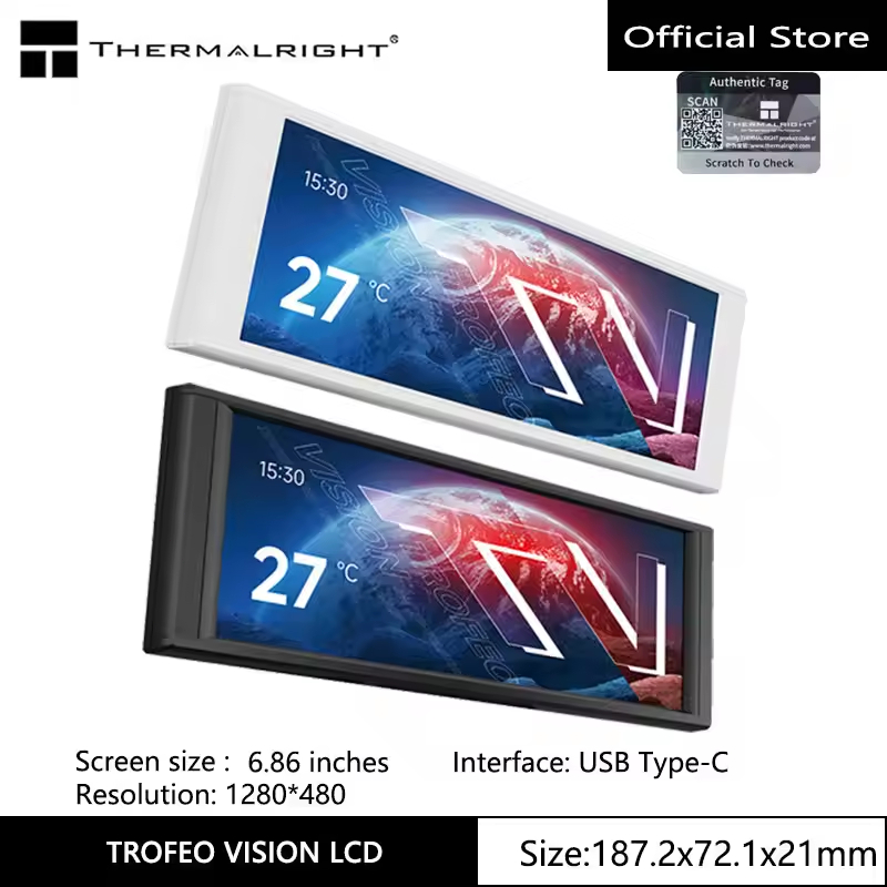 Thermalright TROFEO VISION จอแสดงผล USB แม่เหล็กที่ปรับแต่งได้ขาวดํา 6.86 นิ้วหน้าจอ USB Type-C หน้าจอแสดงผลเคสพีซีห