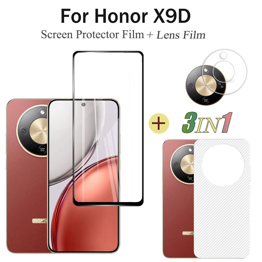 3in1 สําหรับ Honor X9D ฟิล์มกระจกนิรภัยสําหรับ Honor X7D X8C X7C X6B หน้าจอป้องกัน + เลนส์ฟิล์ม + ฟิ