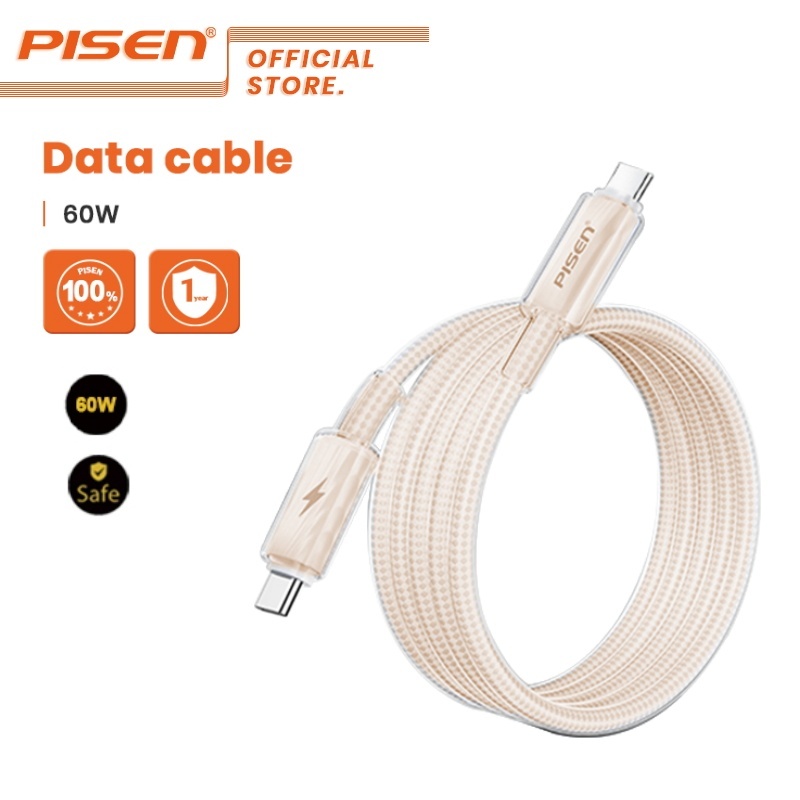 PISEN สาย Type C ถึง Type C ที่ได้รับการอัพเกรดใหม่ 60W สายเคเบิลข้อมูลชาร์จเร็ว IceLink Series LT-CC28-1200