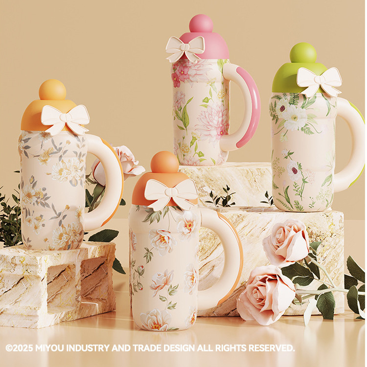 Miyou Flower Series Thermos Cup ถ้วยฟางมูลค่าสูงสาวของขวัญวันหยุดของขวัญหรูหราถ้วยน้ําระดับไฮเอนด์