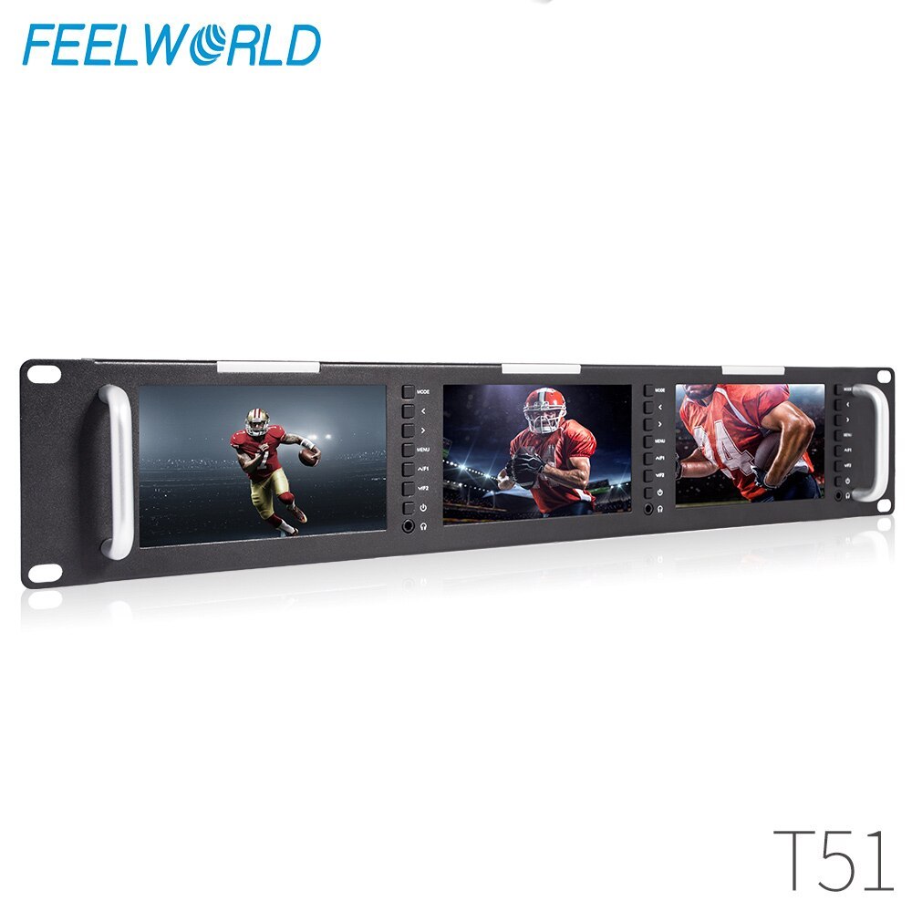 Feelworld T51 Triple 5 นิ้ว 2RU LCD Rack Mount Monitor พร้อมอินพุต 3G-SDI HDMI AV และเอาต์พุต Broadc