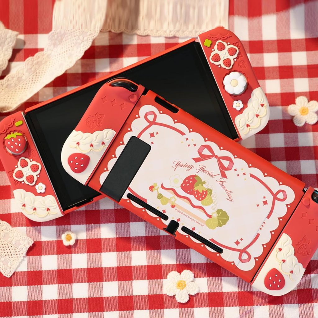 GeekShare เคสป้องกันสําหรับ Nentindo Switch /OLED/Switch 2 Slim Cover ใช้งานร่วมกับ SWITCH เคสป้องกันซิลิโคนอ่อนนุ่มแบบแยกสําหรับเกมคอนโซลพร้อมหมวกจับนิ้วหัวแม่มือ 2 อัน
