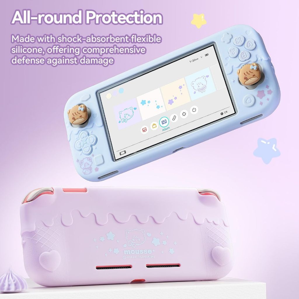 Kuitmor เคสป้องกันสําหรับ Switch Lite, เกราะป้องกันรอยขีดข่วน, เคสซิลิโคนอ่อนนุ่มสําหรับ Switch Lite พร้อมหมวกจับนิ้วหัวแม่มือ 2 อัน