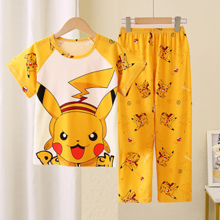 ชุดนอนแขนสั้น ลายปิกาจู สไตล์เกาหลี สําหรับเด็กผู้ชาย และผู้…