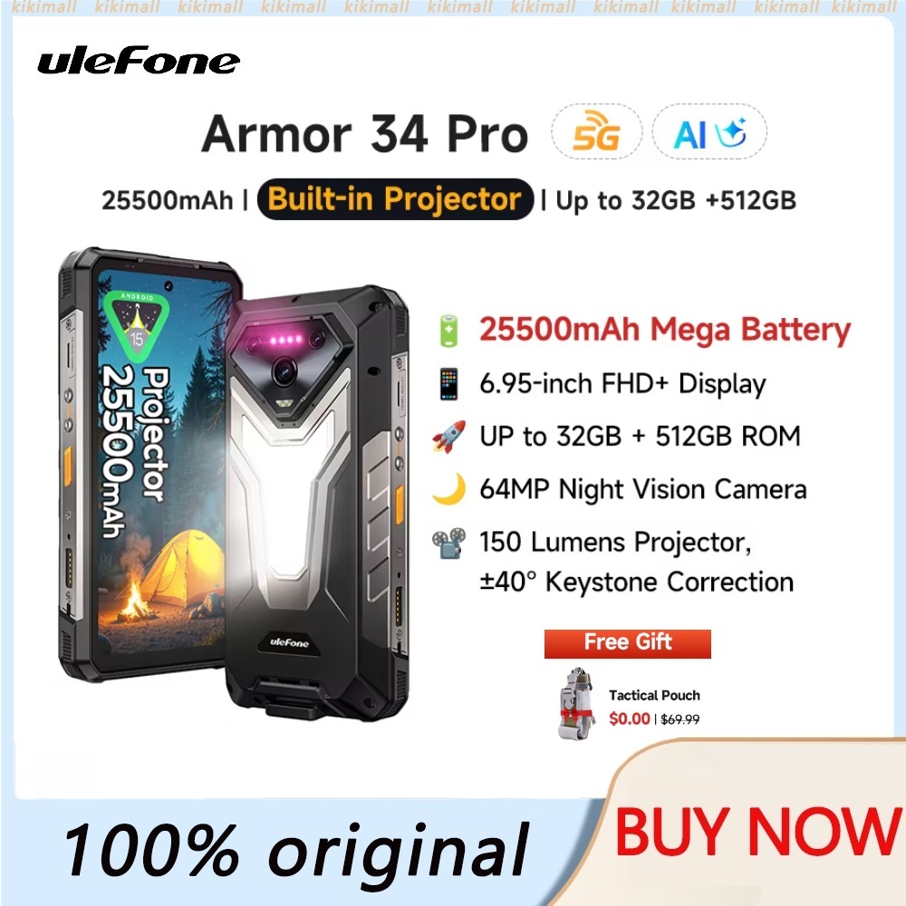Ulefone Armor 34 Pro 5G AI สมาร์ทโฟนที่ทนทานAndroid 15 32GB + 512GB 25500mAh Nightกล้อง 64MPโปรเจคเต