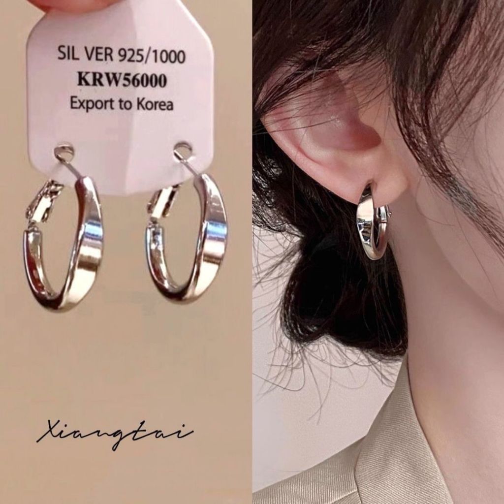 S999 เข็มเงินไม่สม่ําเสมอต่างหูห่วงธรรมดาหญิง Niche ins ต่างหู