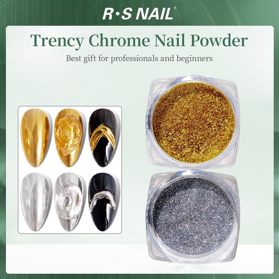 Chrome Nail Powder Gold Silver Mirror Effect, Shiny Metallic Holographic Dip Nail Powder Art Decorative for Home DIY Salon Nails