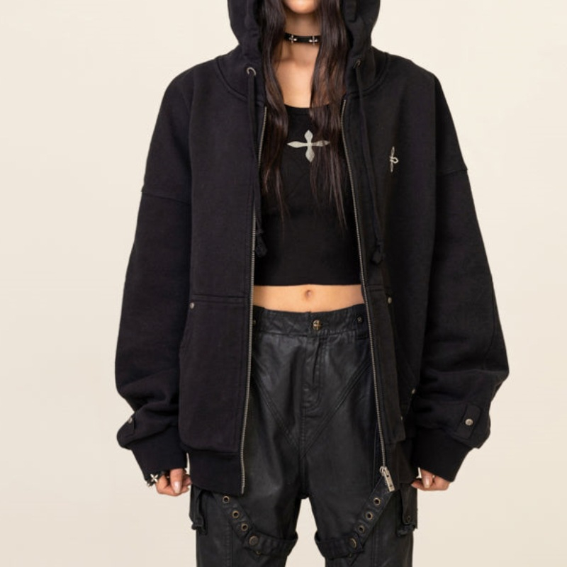 SMFK Classic Zipper Hoodie Sweatshirt-Cross Flower Sweatshirt-Unisex