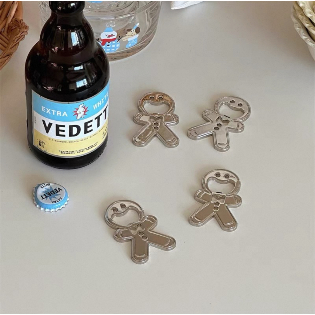 Creative Gingerbread Man ที่เปิดขวดสแตนเลสแม่เหล็กตู้เย็นสติกเกอร์เบียร์เครื่องดื่มเปิด