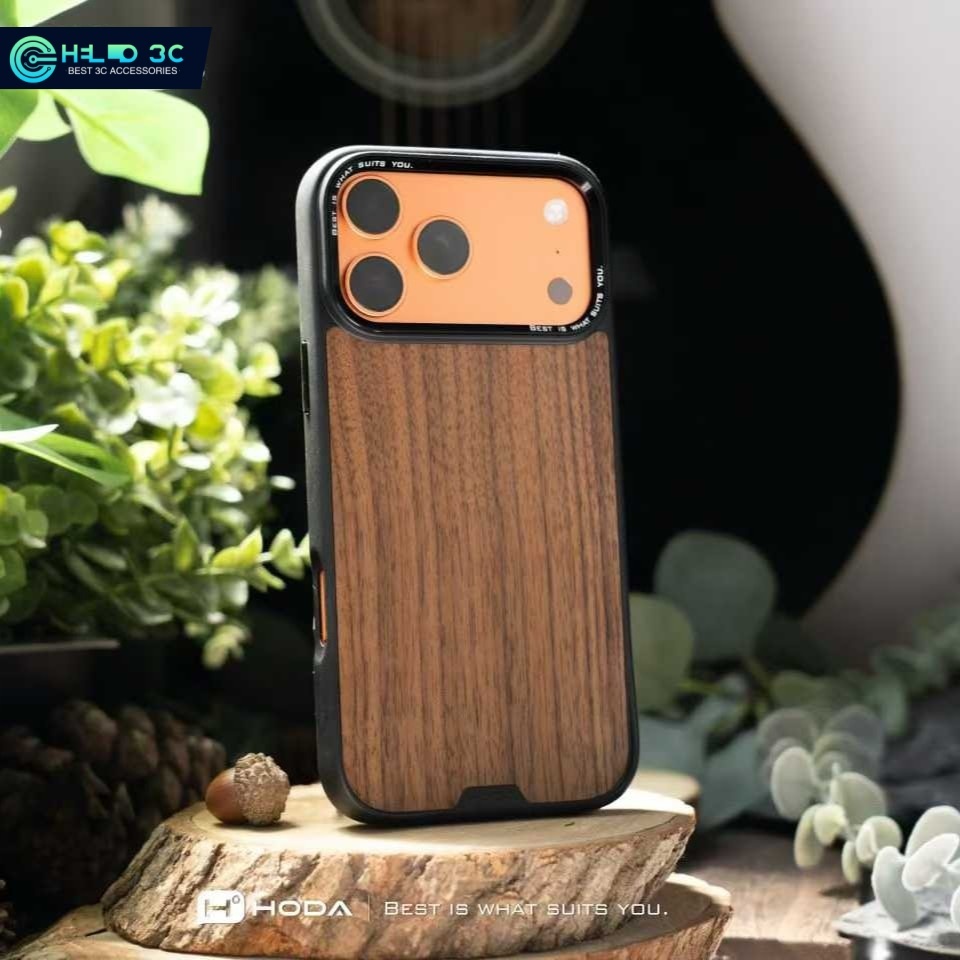 เคสแม่เหล็ก Hoda ไม้วอลนัทจากธรรมชาติ ป้องกันการตกของกองทัพ เข้ากันได้กับ เคสกันกระแทก iphone 17/16 เข้ากันได้กับ เคสไอโฟน 17 pro max กันกระแทก เคสไอโฟน 16 pro max กันกระแทก