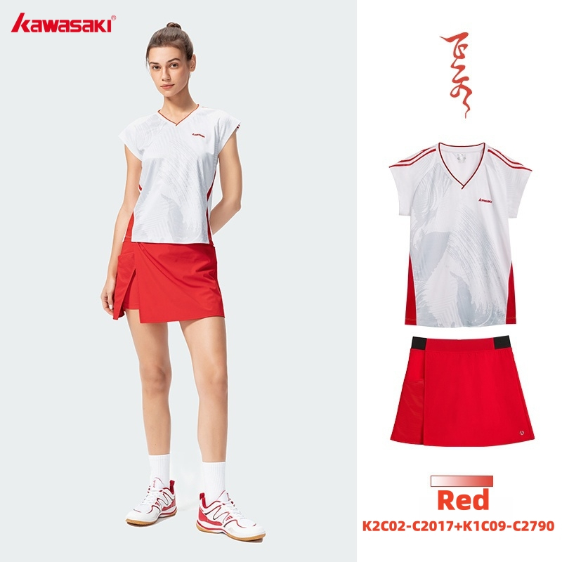 KAWASAKI คาวาซากิแบดมินตันเสื้อผ้าผู้หญิงชุดกีฬาแขนสั้น ค2017&ค2790กระโปรงกีฬาและการพักผ่อนการฝึกอบรมเสื้อผ้า