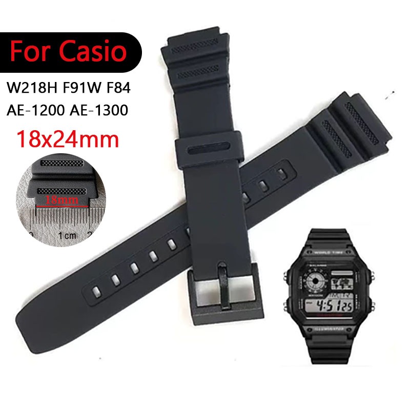 18mmx24mm ยางซิลิโคนนาฬิกาสําหรับ Casio F-91W F-84 AE-1200 AE-1300 AE-1100w W-218H W-800H ดิจิตอลกีฬากันน้ําสําหรับผู้ชายผู้หญิงนาฬิกาข้อมือสร้อยข้อมือ