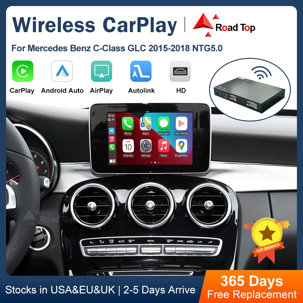 Wireless Carplay Android Auto ชุดติดตั้งเพิ่มเติมถอดรหัสสําหรับ Mercedes Benz C-Class GLC CLA GLA C1