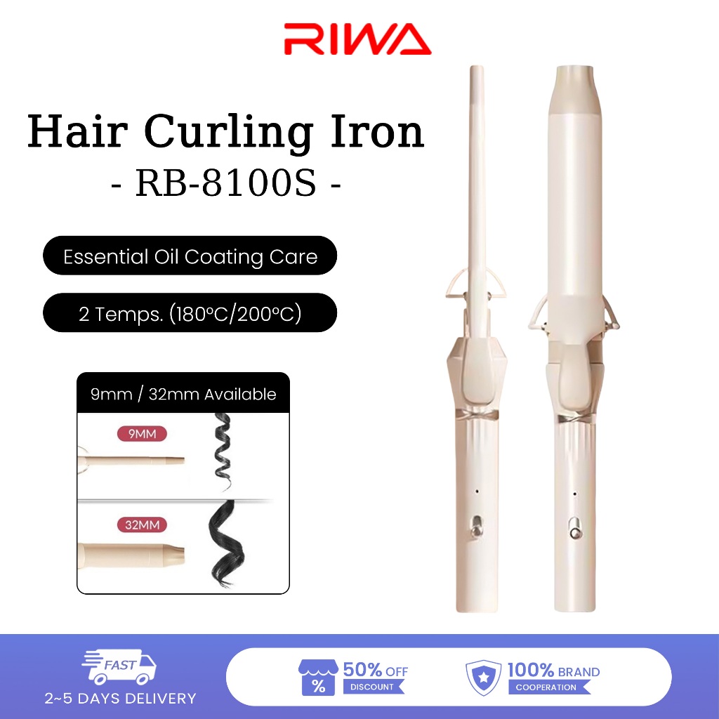 RIWA RB-8100S เตารีดดัดผม 9 มม. / 32 มม. น้ํามันหอมระเหยเคลือบดูแลเส้นผมควบคุมอุณหภูมิคู่