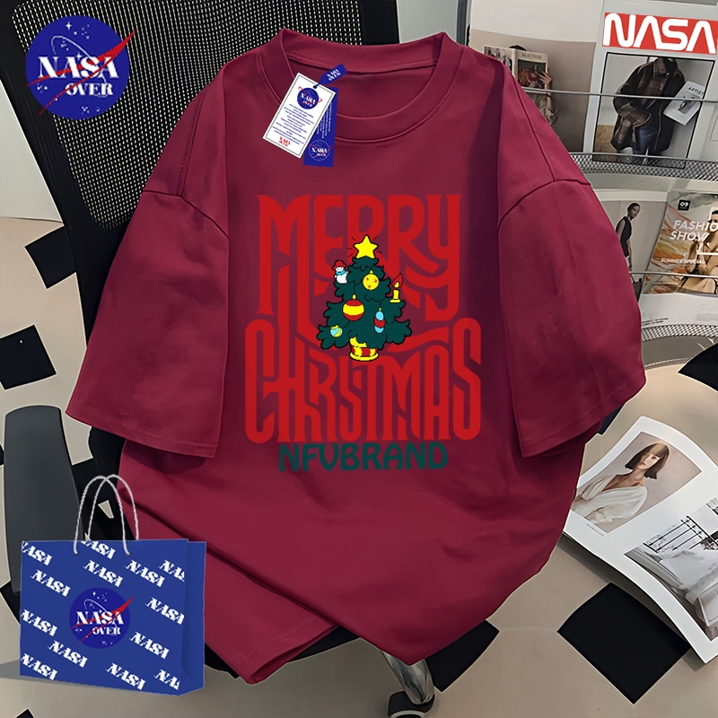 【พร้อมส่ง】🔥NASA ยูนิเซ็กส์ ผ้าฝ้ายแท้100% แขนสั้น ฤดูร้อน ต้นคริสต์มาส 🎄ลายพิมพ์ บุคลิก เทรนด์ หลวม เสื้อยืดYG3304
