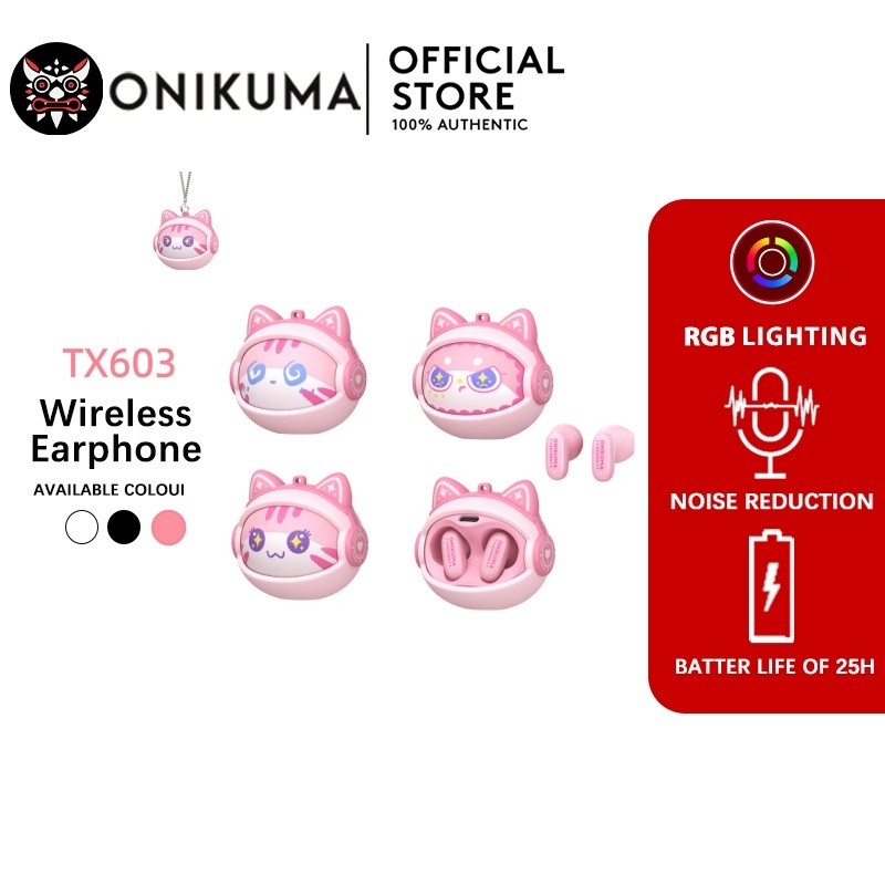ONIKUMA TX603 Pink TWS Gaming Earbuds หูฟังไร้สาย รองรับ Bluetooth 5.4 ENC Noise