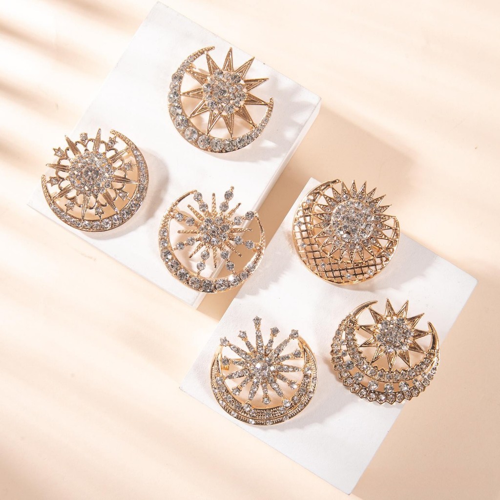 เข็มกลัด crescent สำหรับผู้หญิง ตกแต่งด้วยคริสตัล rhinestone และไข่มุกน้ำจืด